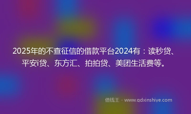 2025年的不查征信的借款平台2024有：读秒贷、平安i贷、东方汇、拍拍贷、美团生活费等。