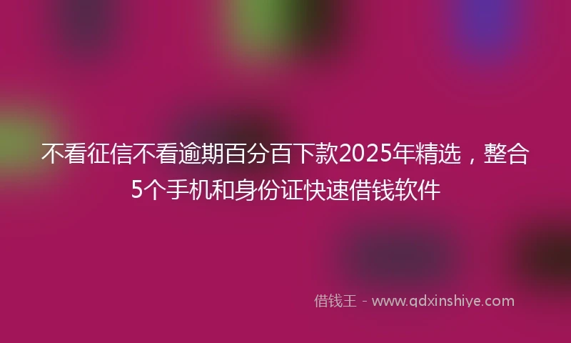 不看征信不看逾期百分百下款2025年精选，整合5个手机和身份证快速借钱软件