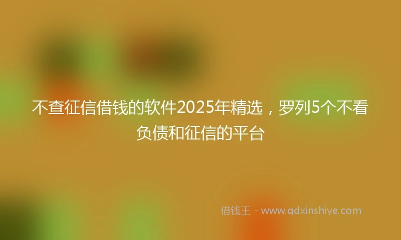 不查征信借钱的软件2025年精选，罗列5个不看负债和征信的平台