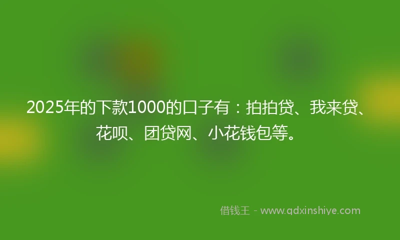 2025年的下款1000的口子有：拍拍贷、我来贷、花呗、团贷网、小花钱包等。