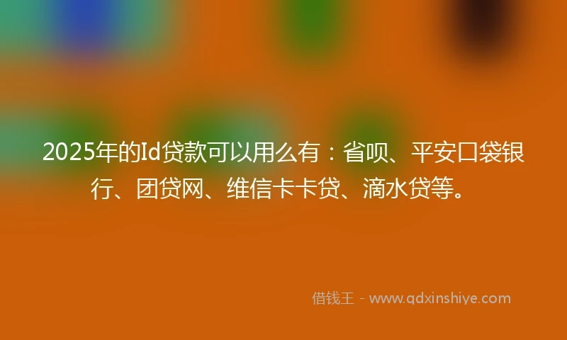 2025年的Id贷款可以用么有：省呗、平安口袋银行、团贷网、维信卡卡贷、滴水贷等。