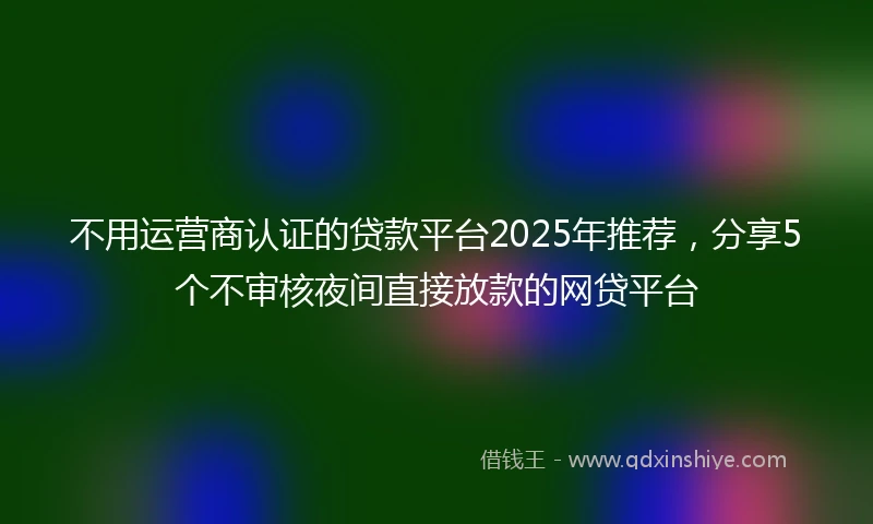 不用运营商认证的贷款平台2025年推荐，分享5个不审核夜间直接放款的网贷平台