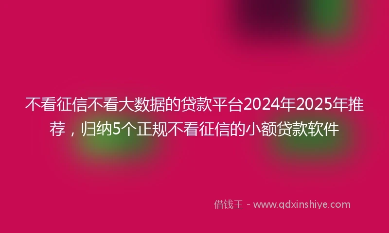 不看征信不看大数据的贷款平台2024年2025年推荐，归纳5个正规不看征信的小额贷款软件