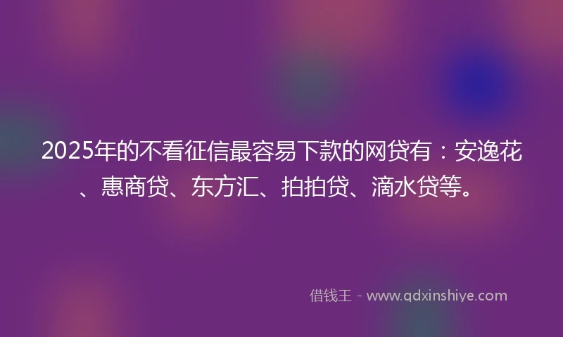 2025年的不看征信最容易下款的网贷有：安逸花、惠商贷、东方汇、拍拍贷、滴水贷等。