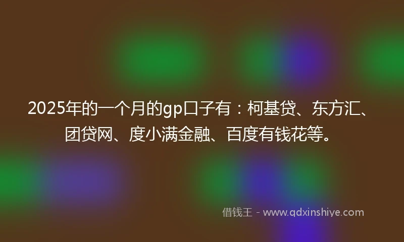 2025年的一个月的gp口子有：柯基贷、东方汇、团贷网、度小满金融、百度有钱花等。