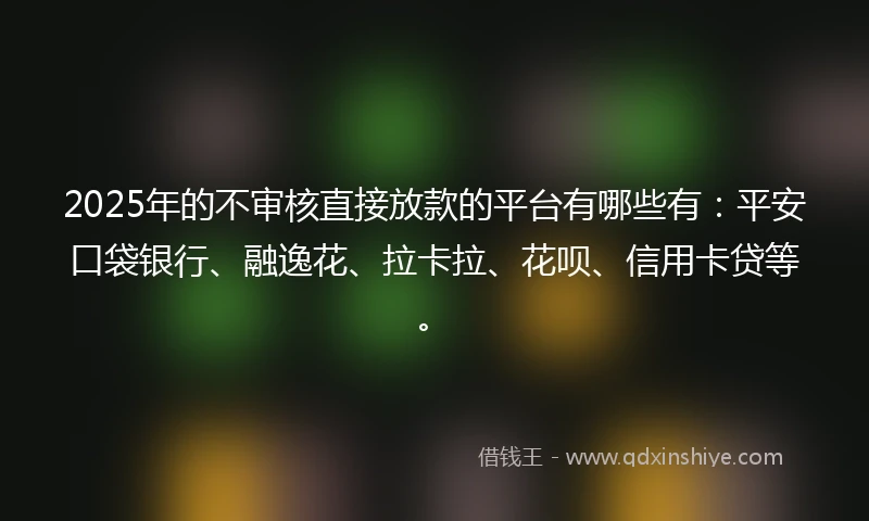 2025年的不审核直接放款的平台有哪些有：平安口袋银行、融逸花、拉卡拉、花呗、信用卡贷等。