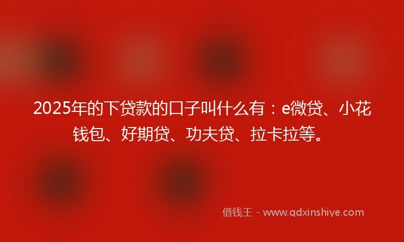 2025年的下贷款的口子叫什么有：e微贷、小花钱包、好期贷、功夫贷、拉卡拉等。