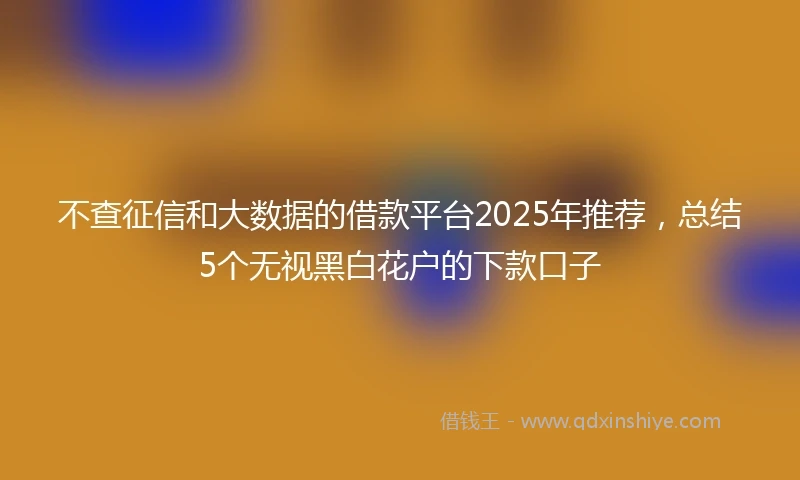 不查征信和大数据的借款平台2025年推荐，总结5个无视黑白花户的下款口子