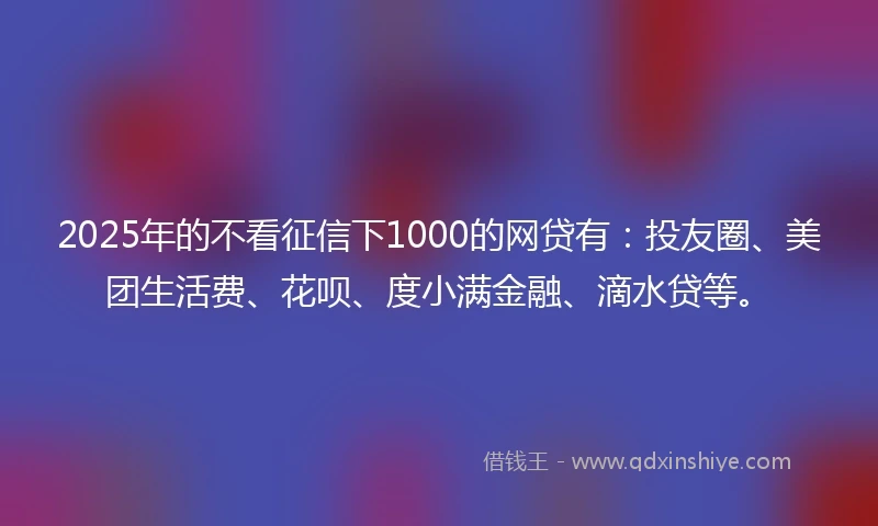 2025年的不看征信下1000的网贷有：投友圈、美团生活费、花呗、度小满金融、滴水贷等。
