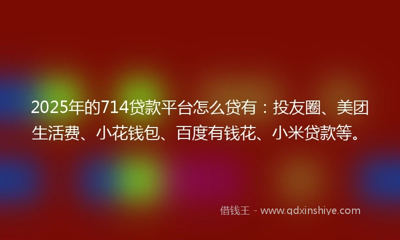 2025年的714贷款平台怎么贷有：投友圈、美团生活费、小花钱包、百度有钱花、小米贷款等。