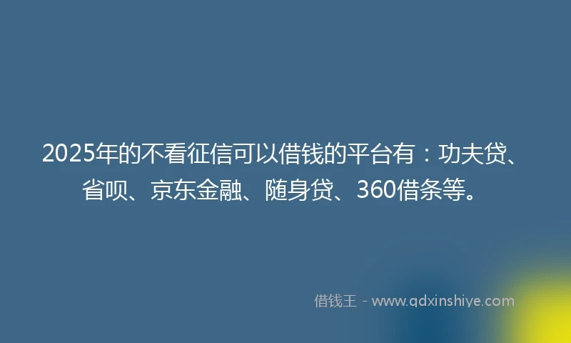2025年的不看征信可以借钱的平台有：功夫贷、省呗、京东金融、随身贷、360借条等。