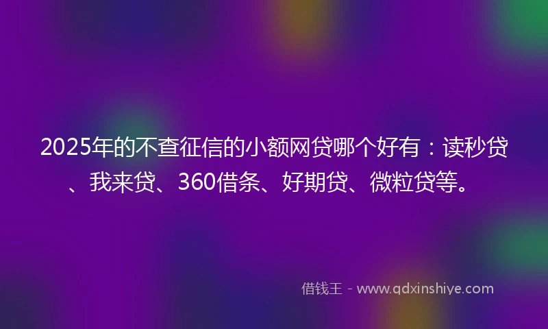 2025年的不查征信的小额网贷哪个好有：读秒贷、我来贷、360借条、好期贷、微粒贷等。
