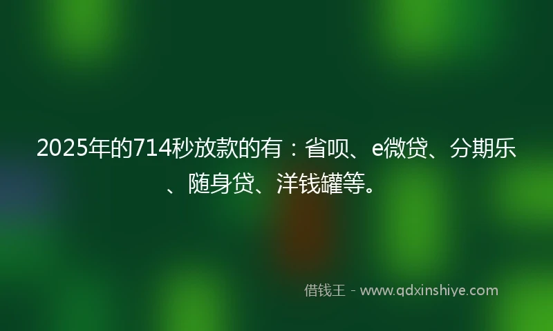 2025年的714秒放款的有：省呗、e微贷、分期乐、随身贷、洋钱罐等。
