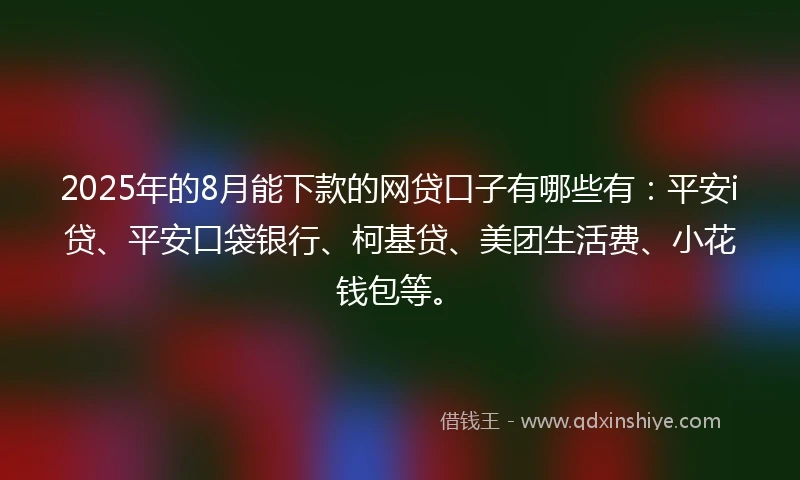 2025年的8月能下款的网贷口子有哪些有：平安i贷、平安口袋银行、柯基贷、美团生活费、小花钱包等。