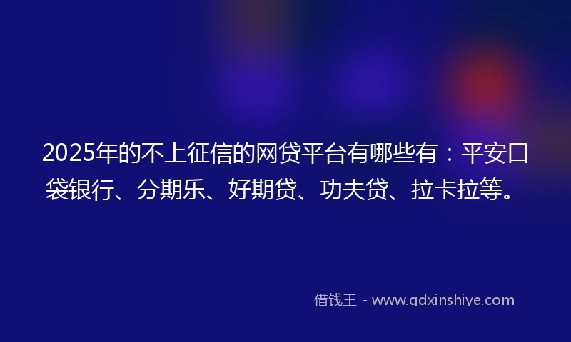 2025年的不上征信的网贷平台有哪些有：平安口袋银行、分期乐、好期贷、功夫贷、拉卡拉等。
