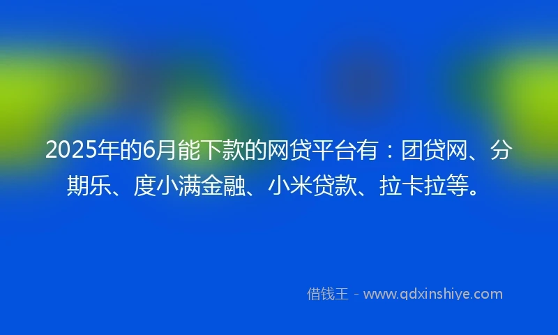 2025年的6月能下款的网贷平台有：团贷网、分期乐、度小满金融、小米贷款、拉卡拉等。