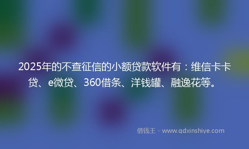 2025年的不查征信的小额贷款软件有：维信卡卡贷、e微贷、360借条、洋钱罐、融逸花等。