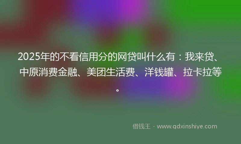 2025年的不看信用分的网贷叫什么有：我来贷、中原消费金融、美团生活费、洋钱罐、拉卡拉等。