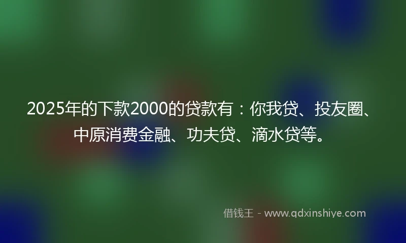 2025年的下款2000的贷款有:你我贷、投友圈、中原消费金融、功夫贷、滴水贷等。