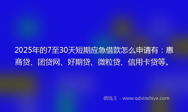 2025年的7至30天短期应急借款怎么申请有：惠商贷、团贷网、好期贷、微粒贷、信用卡贷等。