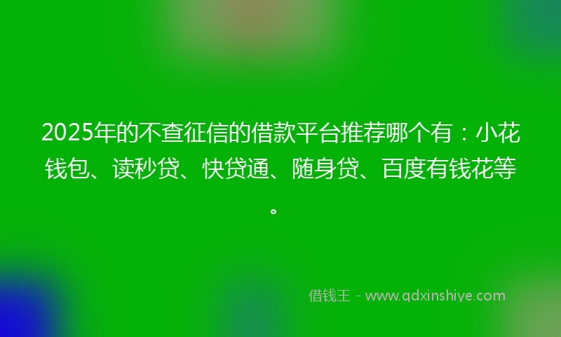 2025年的不查征信的借款平台推荐哪个有：小花钱包、读秒贷、快贷通、随身贷、百度有钱花等。