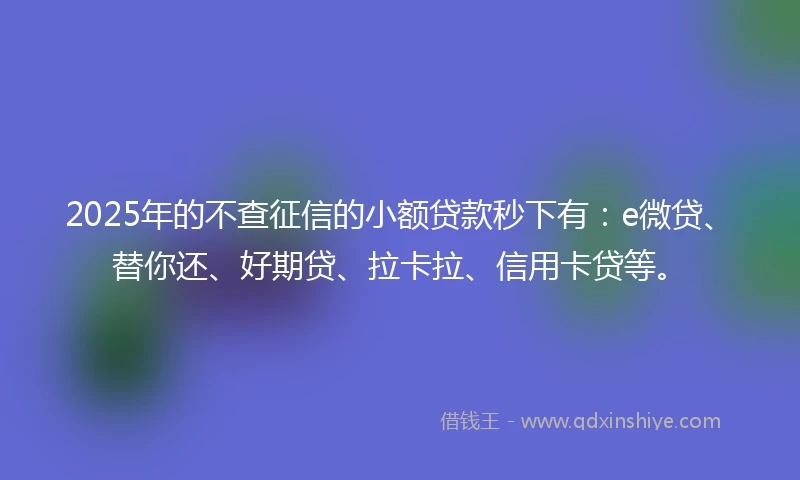 2025年的不查征信的小额贷款秒下有：e微贷、替你还、好期贷、拉卡拉、信用卡贷等。