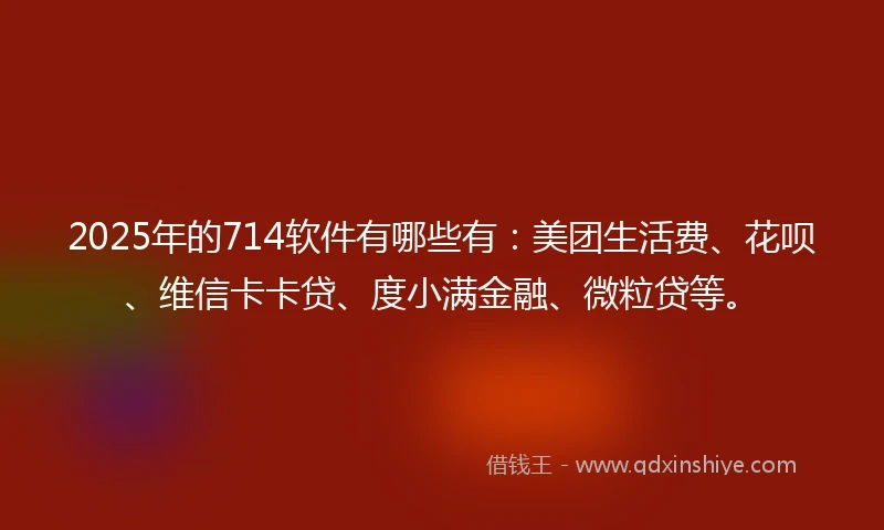 2025年的714软件有哪些有：美团生活费、花呗、维信卡卡贷、度小满金融、微粒贷等。