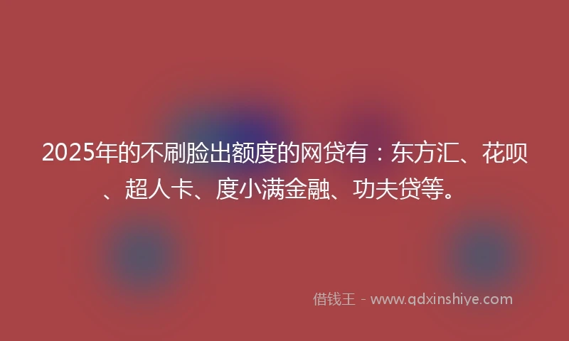 2025年的不刷脸出额度的网贷有：东方汇、花呗、超人卡、度小满金融、功夫贷等。