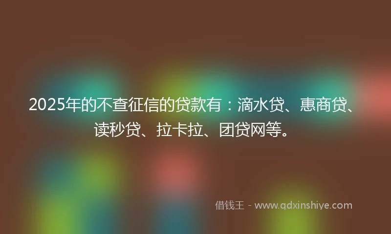 2025年的不查征信的贷款有：滴水贷、惠商贷、读秒贷、拉卡拉、团贷网等。
