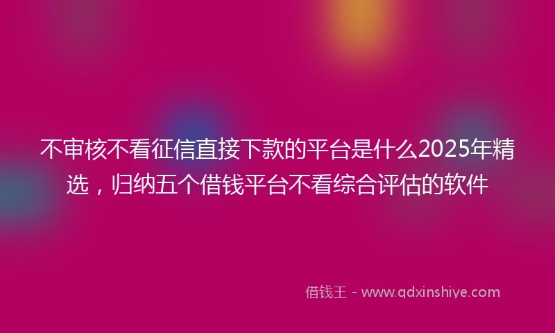 不审核不看征信直接下款的平台是什么2025年精选，归纳五个借钱平台不看综合评估的软件