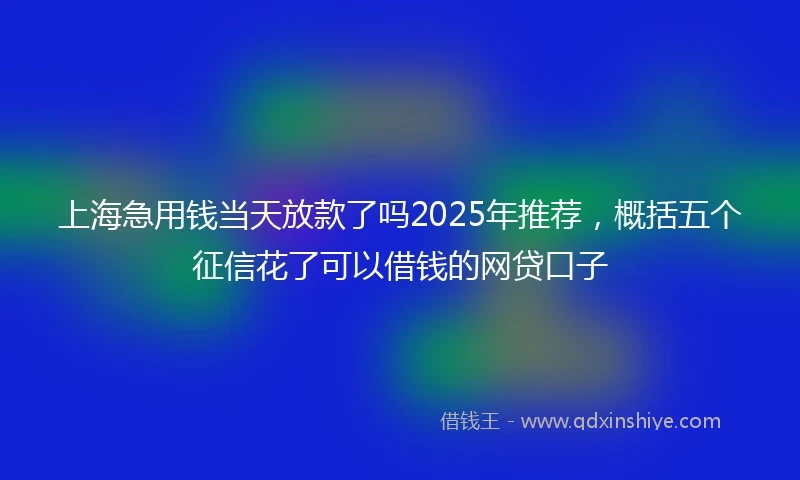 上海急用钱当天放款了吗2025年推荐，概括五个征信花了可以借钱的网贷口子