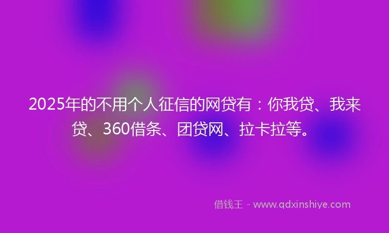 2025年的不用个人征信的网贷有：你我贷、我来贷、360借条、团贷网、拉卡拉等。