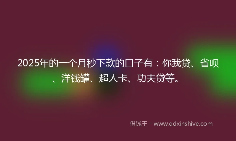 2025年的一个月秒下款的口子有：你我贷、省呗、洋钱罐、超人卡、功夫贷等。