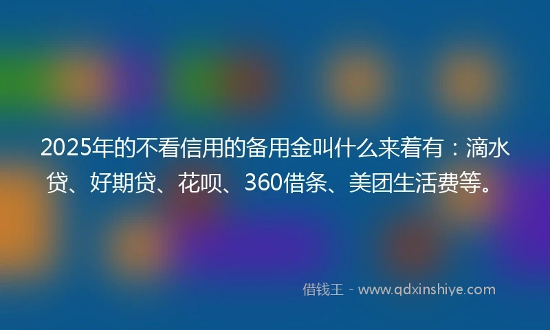 2025年的不看信用的备用金叫什么来着有：滴水贷、好期贷、花呗、360借条、美团生活费等。