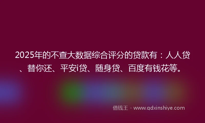 2025年的不查大数据综合评分的贷款有：人人贷、替你还、平安i贷、随身贷、百度有钱花等。