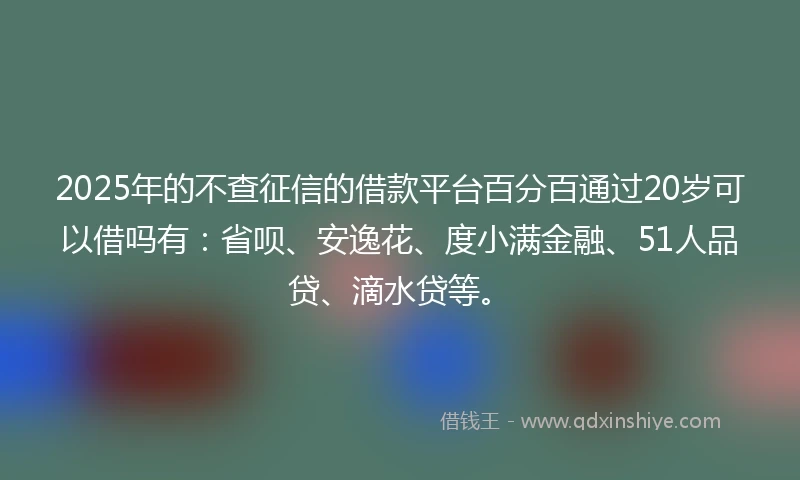 2025年的不查征信的借款平台百分百通过20岁可以借吗有：省呗、安逸花、度小满金融、51人品贷、滴水贷等。