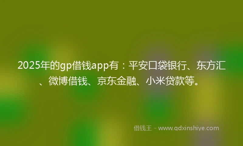 2025年的gp借钱app有：平安口袋银行、东方汇、微博借钱、京东金融、小米贷款等。