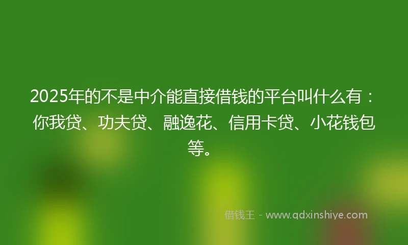 2025年的不是中介能直接借钱的平台叫什么有：你我贷、功夫贷、融逸花、信用卡贷、小花钱包等。