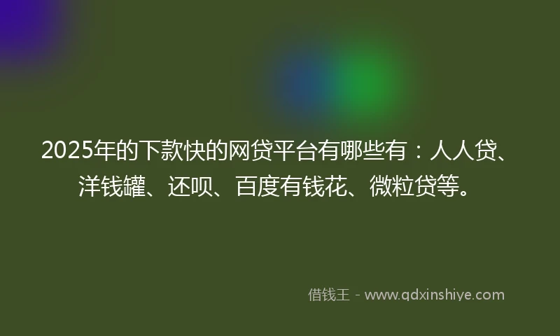 2025年的下款快的网贷平台有哪些有：人人贷、洋钱罐、还呗、百度有钱花、微粒贷等。
