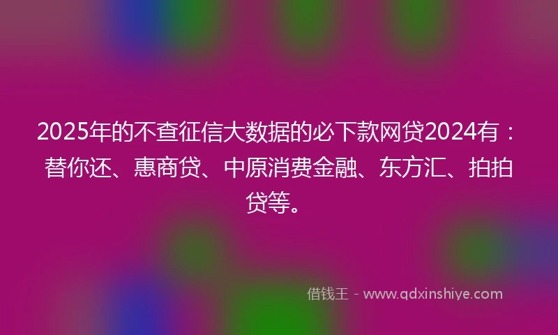 2025年的不查征信大数据的必下款网贷2024有：替你还、惠商贷、中原消费金融、东方汇、拍拍贷等。