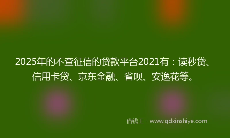 2025年的不查征信的贷款平台2021有：读秒贷、信用卡贷、京东金融、省呗、安逸花等。