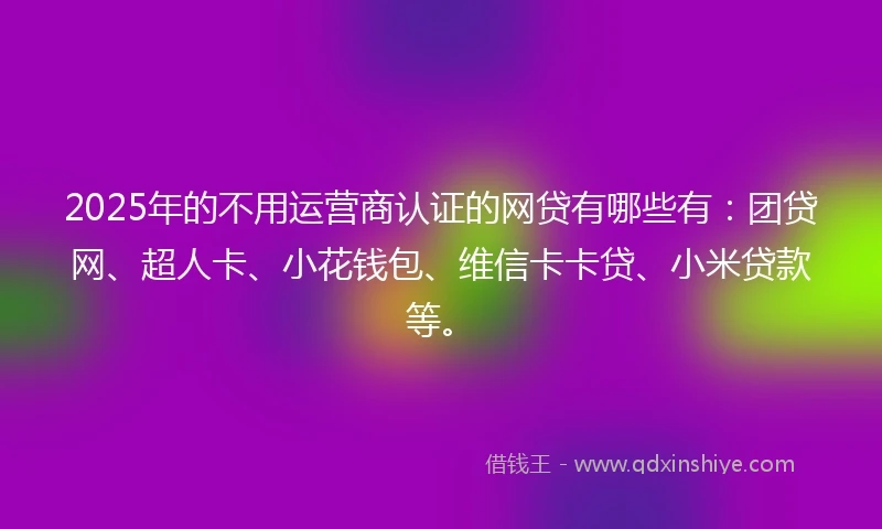 2025年的不用运营商认证的网贷有哪些有：团贷网、超人卡、小花钱包、维信卡卡贷、小米贷款等。