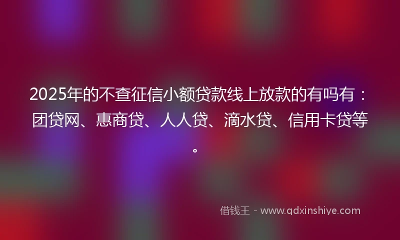 2025年的不查征信小额贷款线上放款的有吗有：团贷网、惠商贷、人人贷、滴水贷、信用卡贷等。