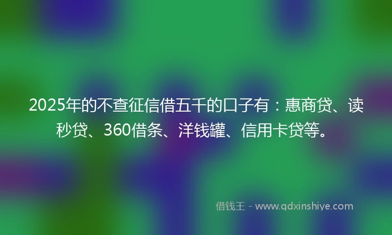 2025年的不查征信借五千的口子有:惠商贷、读秒贷、360借条、洋钱罐、信用卡贷等。