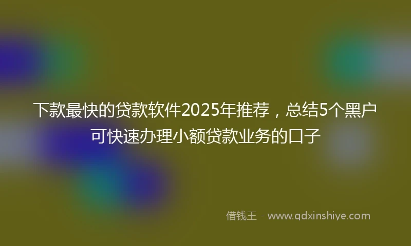 下款最快的贷款软件2025年推荐，总结5个黑户可快速办理小额贷款业务的口子