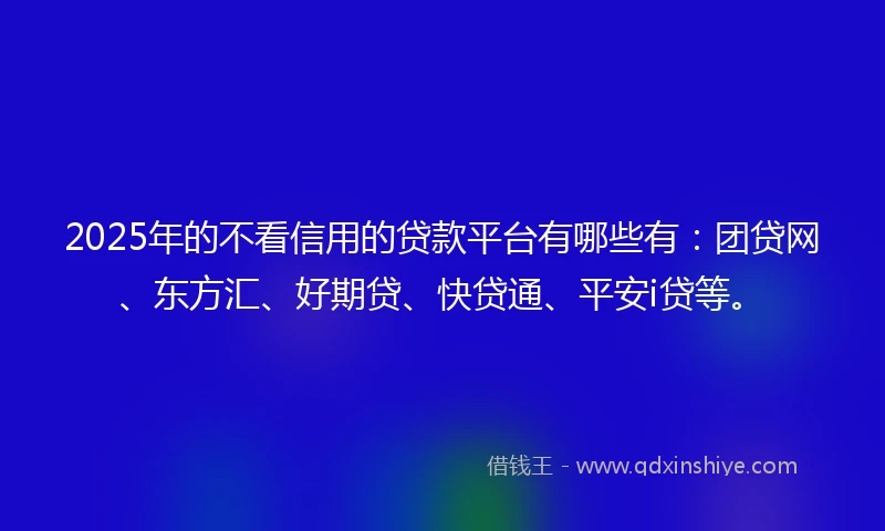 2025年的不看信用的贷款平台有哪些有：团贷网、东方汇、好期贷、快贷通、平安i贷等。