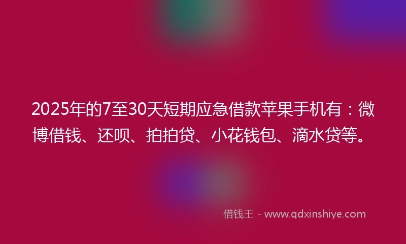 2025年的7至30天短期应急借款苹果手机有：微博借钱、还呗、拍拍贷、小花钱包、滴水贷等。