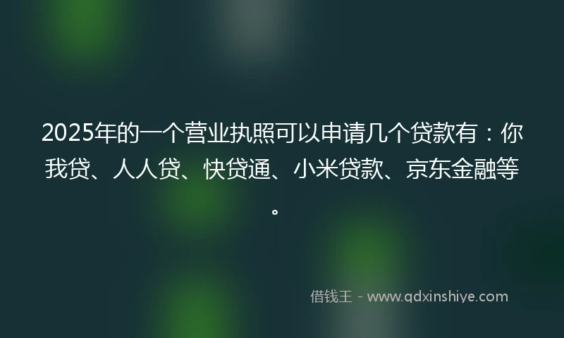 2025年的一个营业执照可以申请几个贷款有：你我贷、人人贷、快贷通、小米贷款、京东金融等。