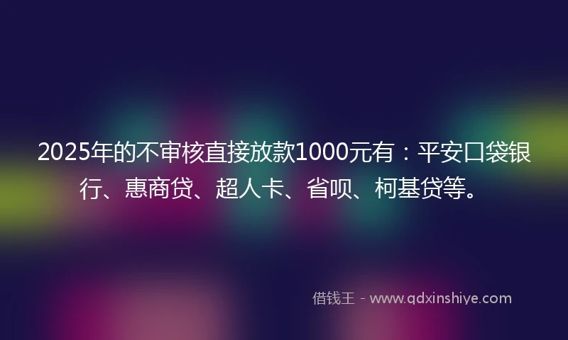 2025年的不审核直接放款1000元有：平安口袋银行、惠商贷、超人卡、省呗、柯基贷等。