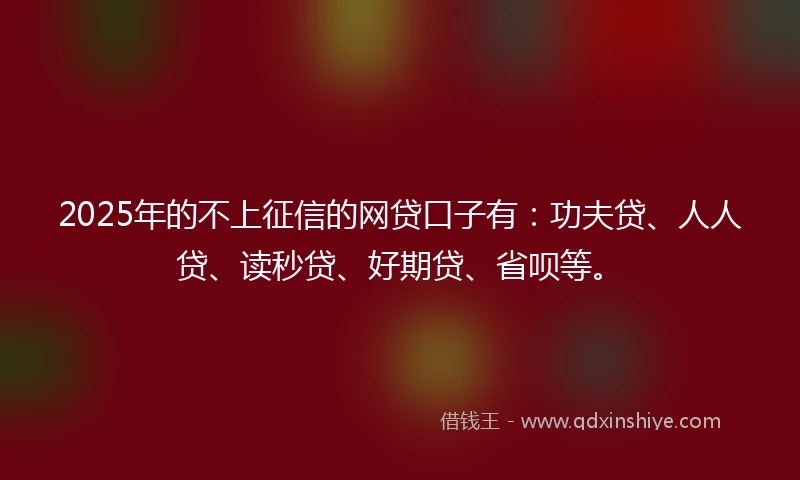 2025年的不上征信的网贷口子有：功夫贷、人人贷、读秒贷、好期贷、省呗等。